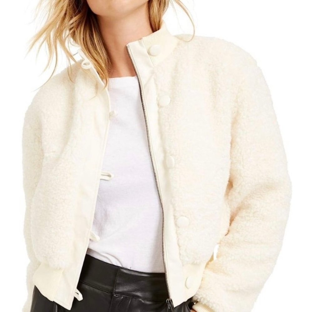 Bar III white Sherpa bomber jacket